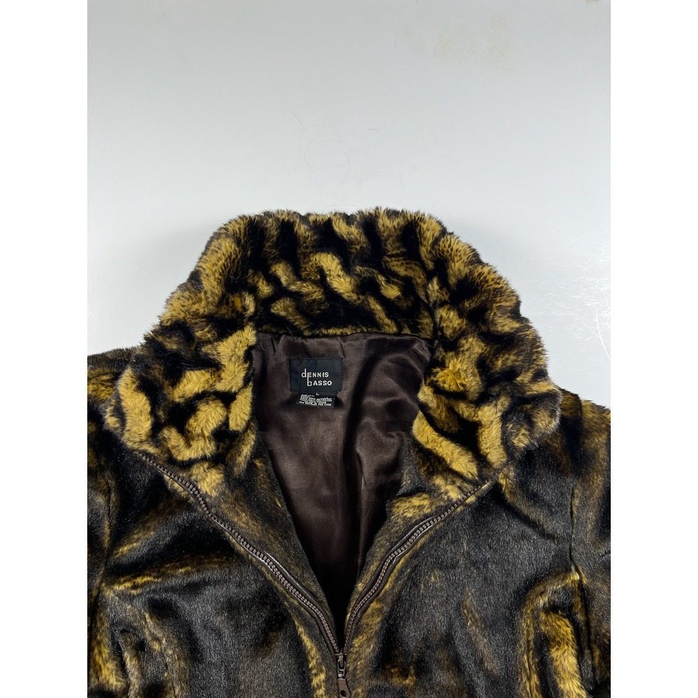 Dennis Basso Faux Fur Jacket Brown Gold Heavy Warm Luxurious Thick Large - Picture 6 of 12